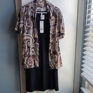 NY Collection Black Dress with Paisley Print Overlay